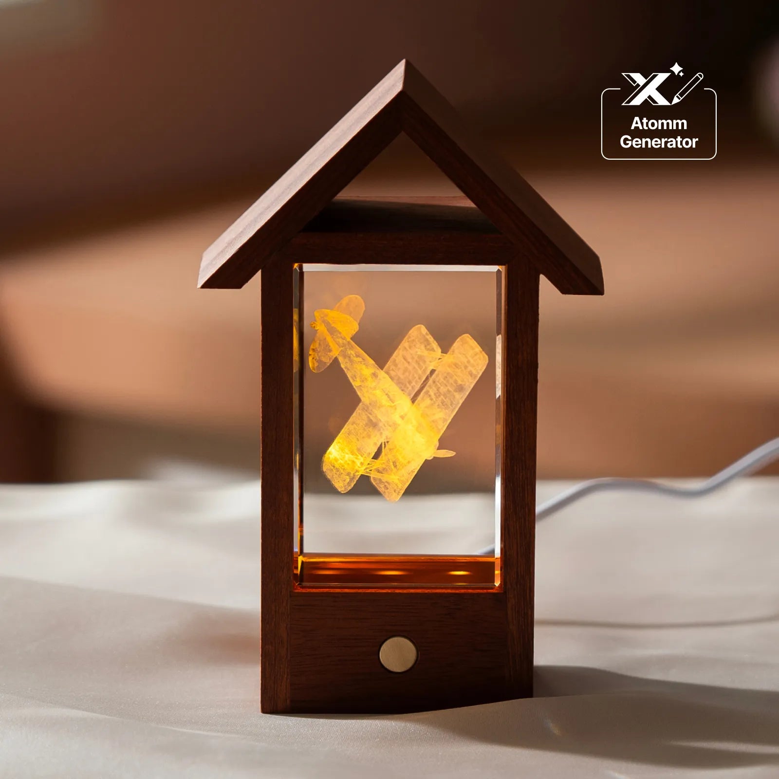 House shaped sapele wood led light base for k9 rectangle crystal 09