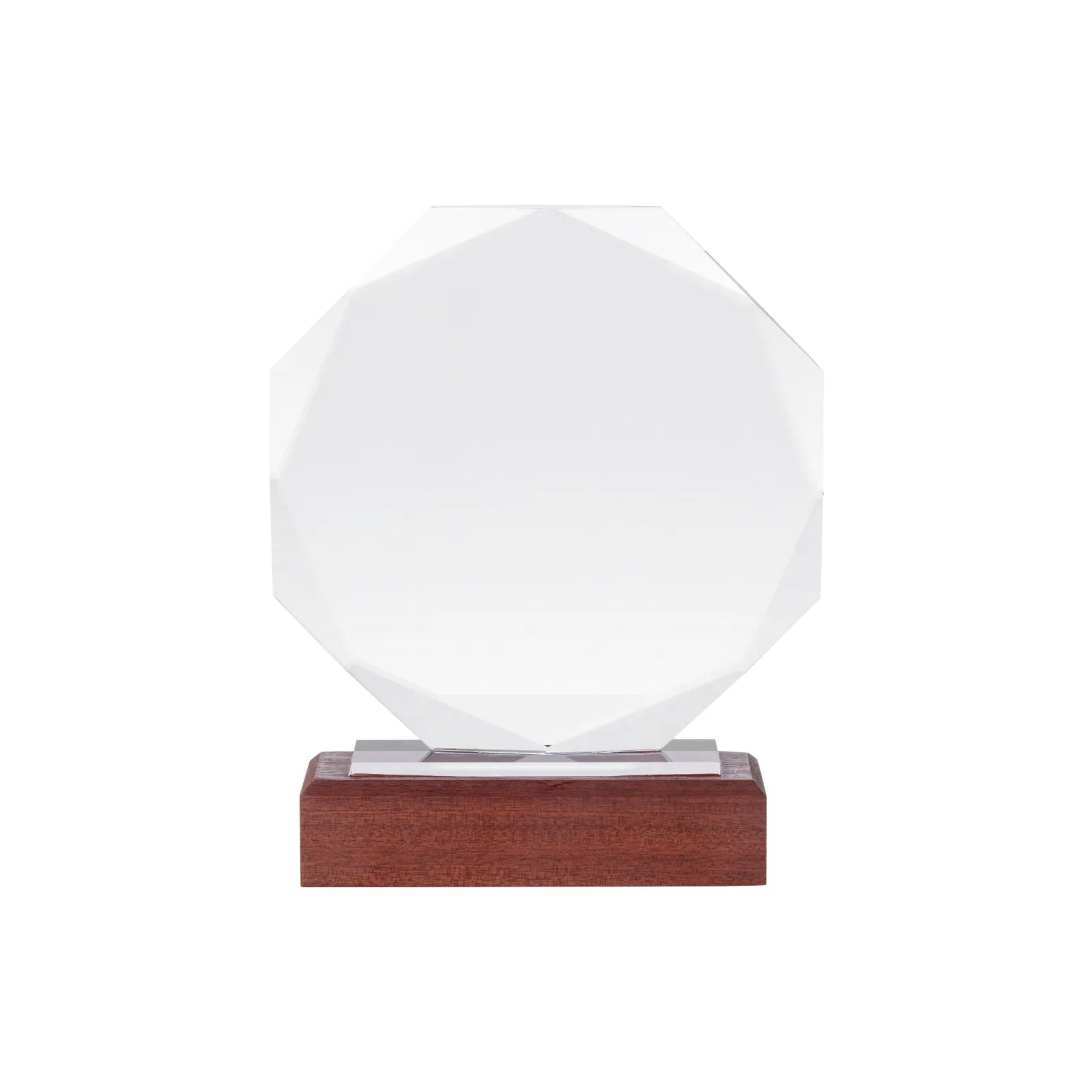 Led octagonal ultra clear crystal trophy with black walnut base 01