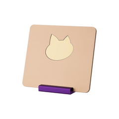 Matte gold metal award plaque with cat mirror center and purple base 02 medium