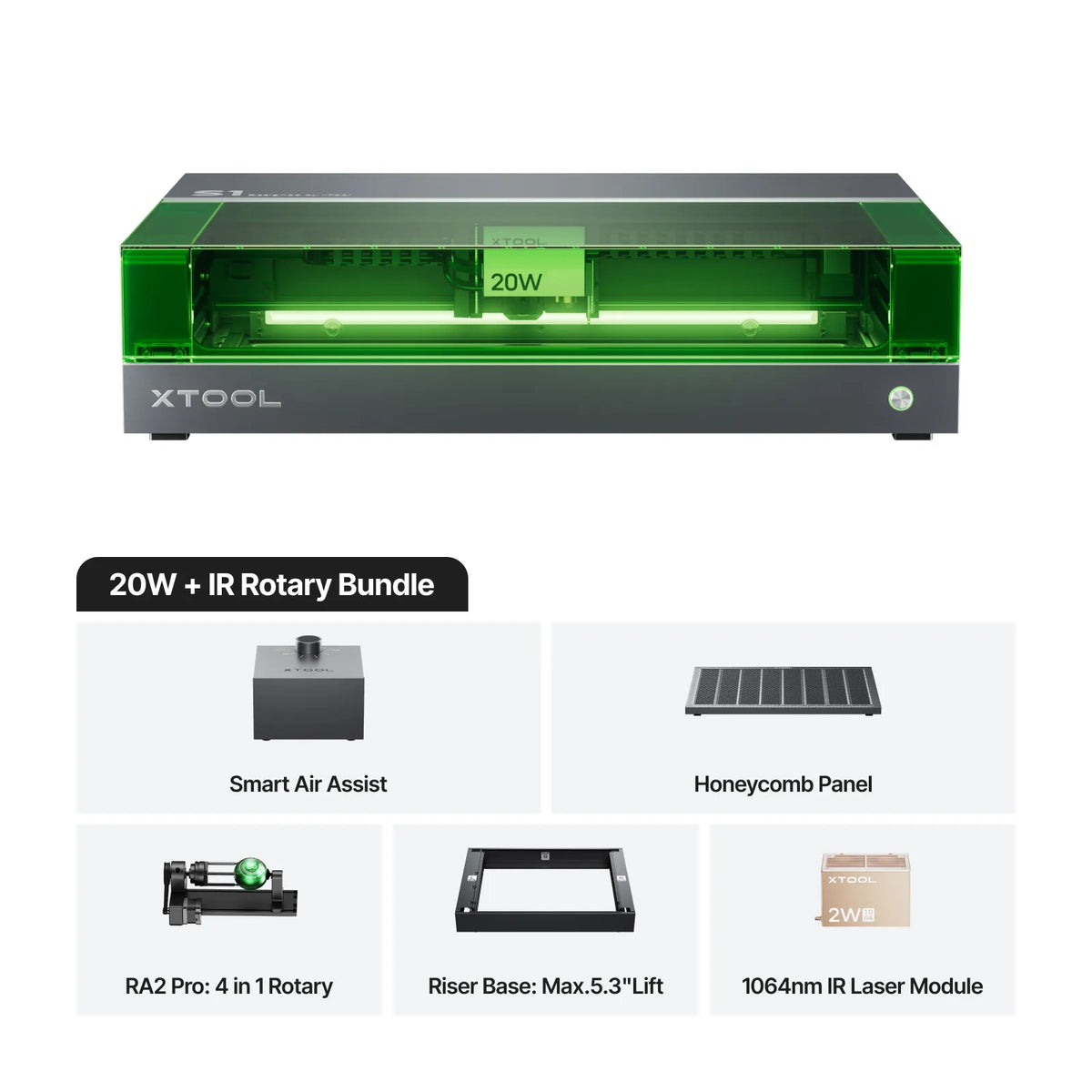 xTool S1 + 1064nm IR Laser Kit: Enclosed Diode Laser Engraver & Cutter