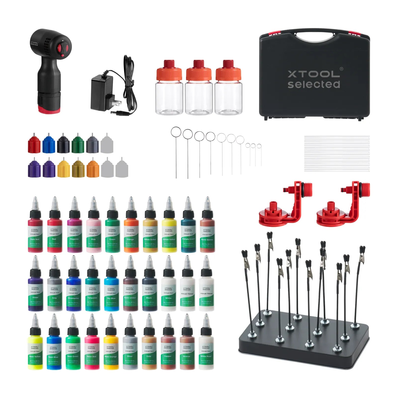 xTool Selected SnapSpray Airbrush Kit for Laser Crafters, with Fast Color Switching, 3 Paint Bottles, 10 Nozzles, 6 Flow Levels & Clamp