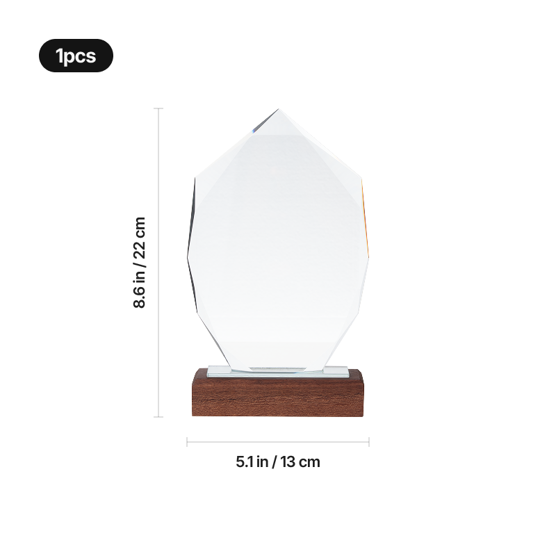 Polygonal ultra clear crystal trophy with black walnut base 03