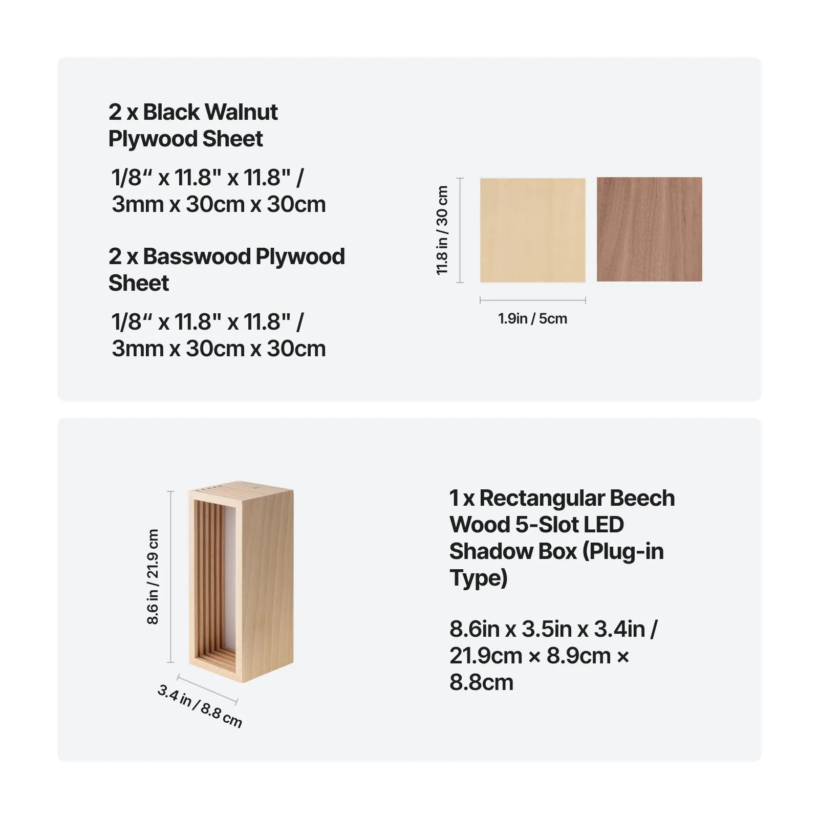 Rectangular beech wood 5 slot led shadow box 06
