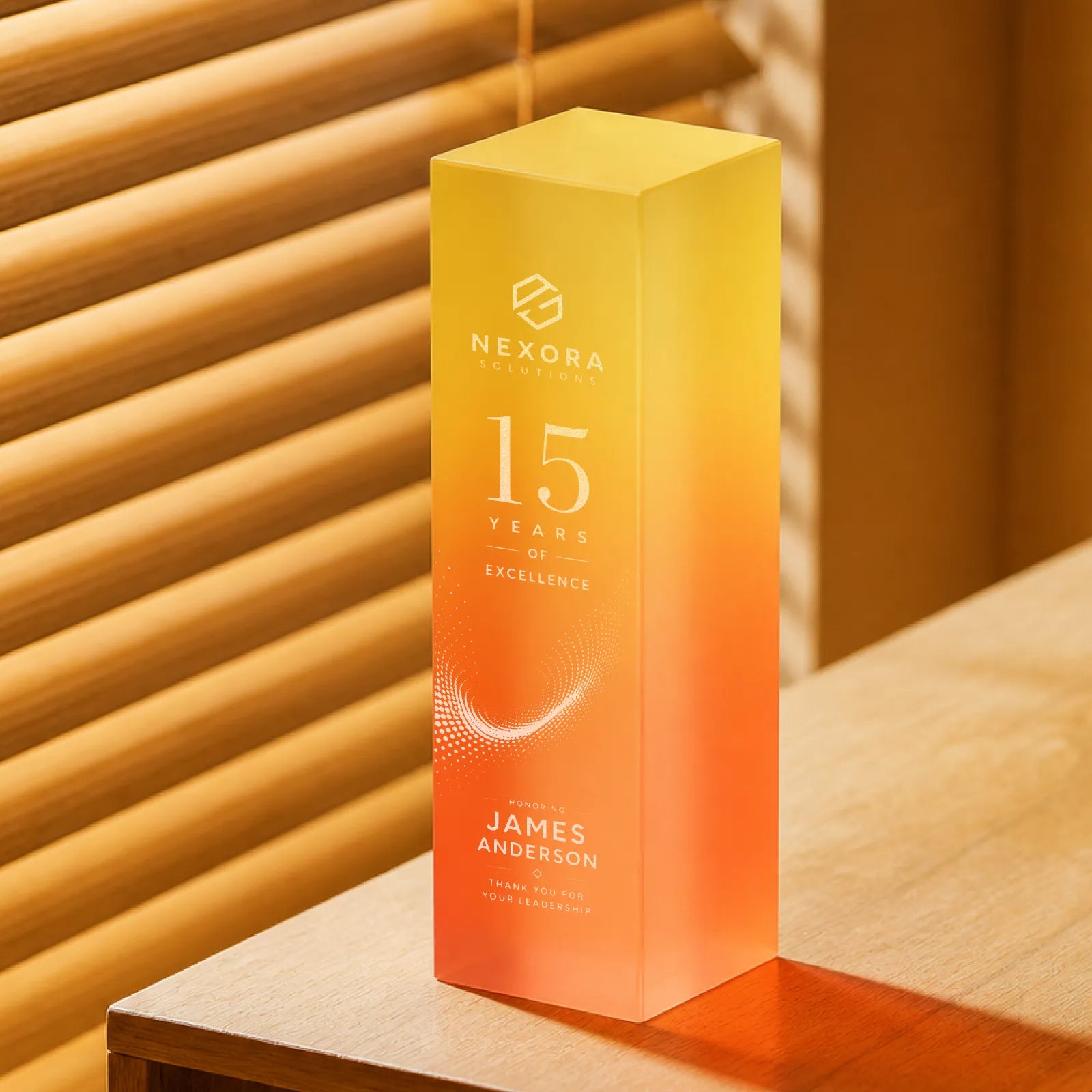 Red and yellow gradient frosted crystal trophy 03