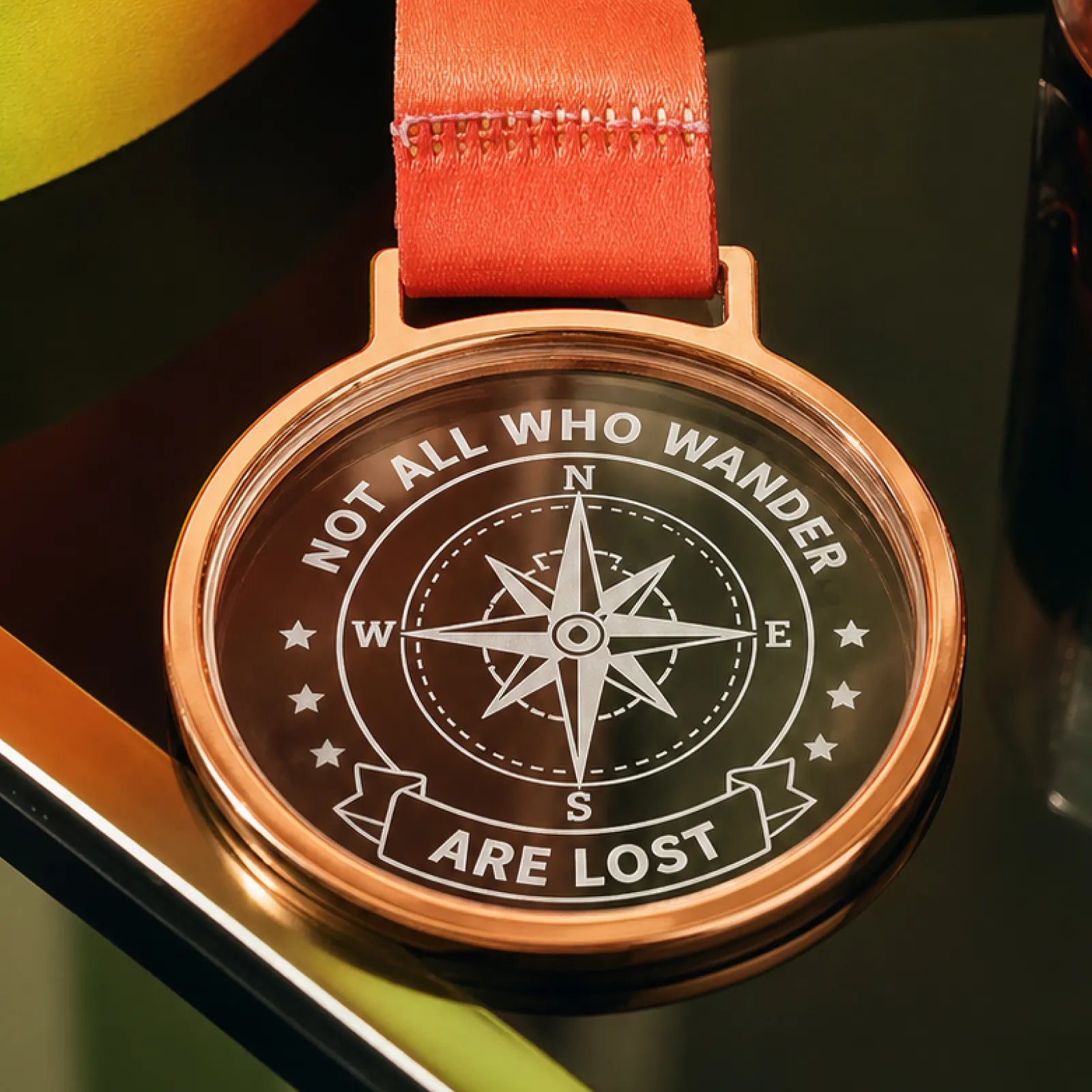 Round ultra clear crystal medal with copper frame 02