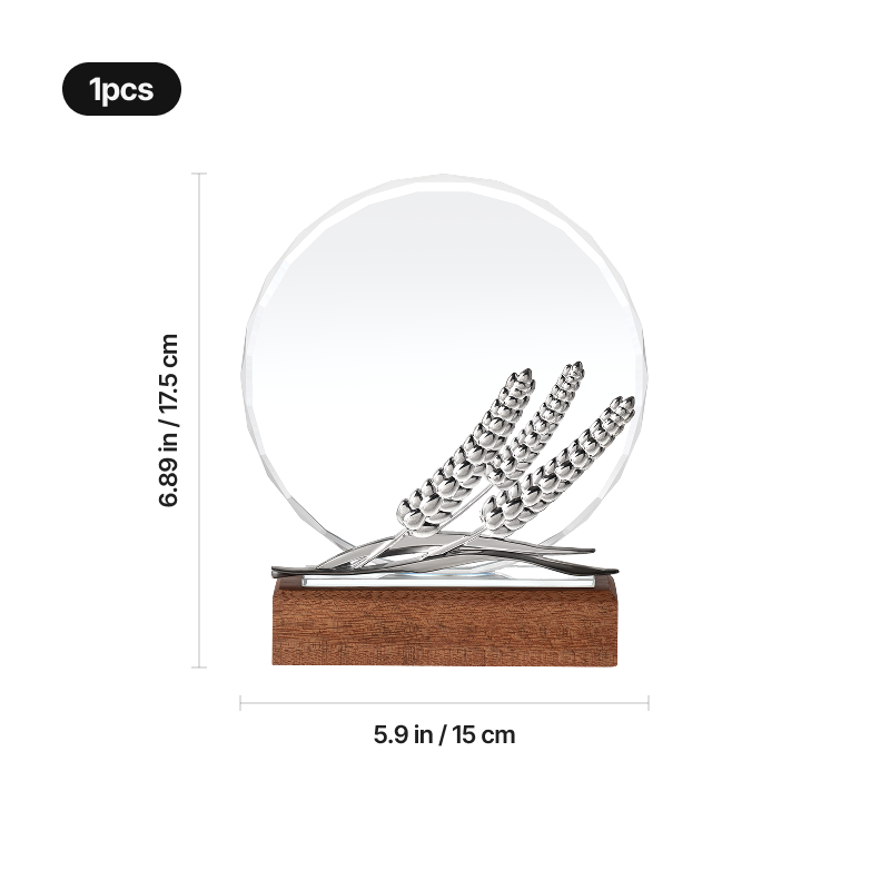 Round ultra clear crystal trophy with black walnut base 02