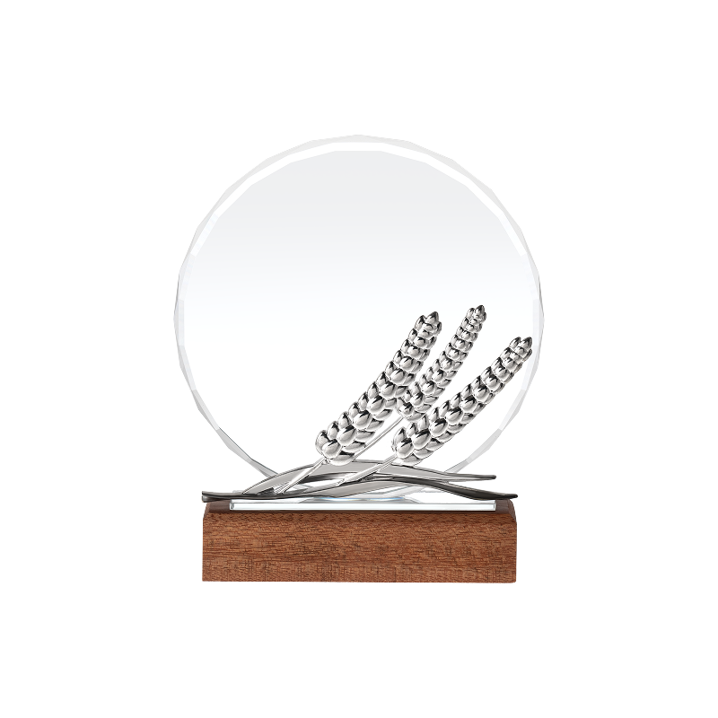Round ultra clear crystal trophy with black walnut base 03