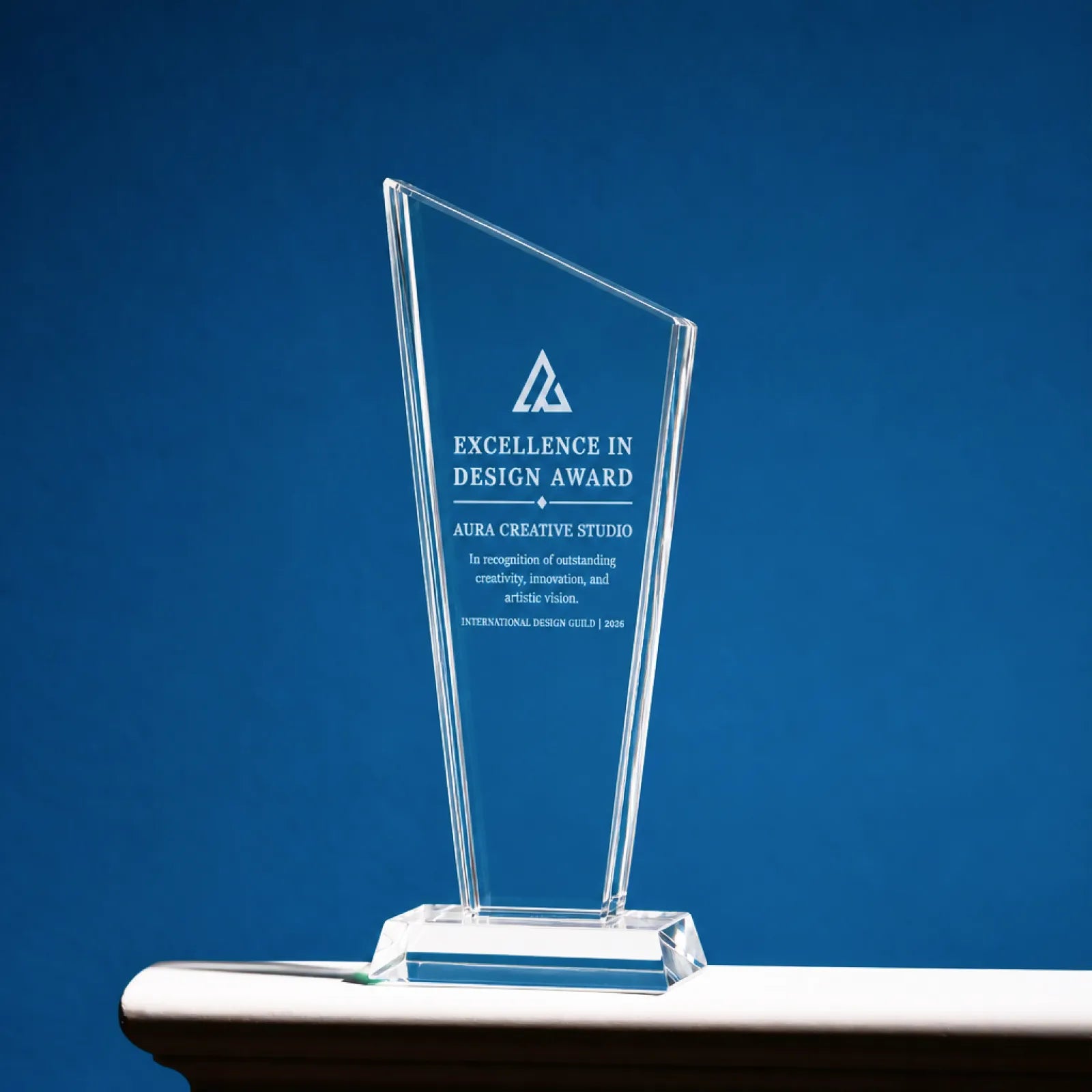 Slanted edge ultra clear crystal trophy 03