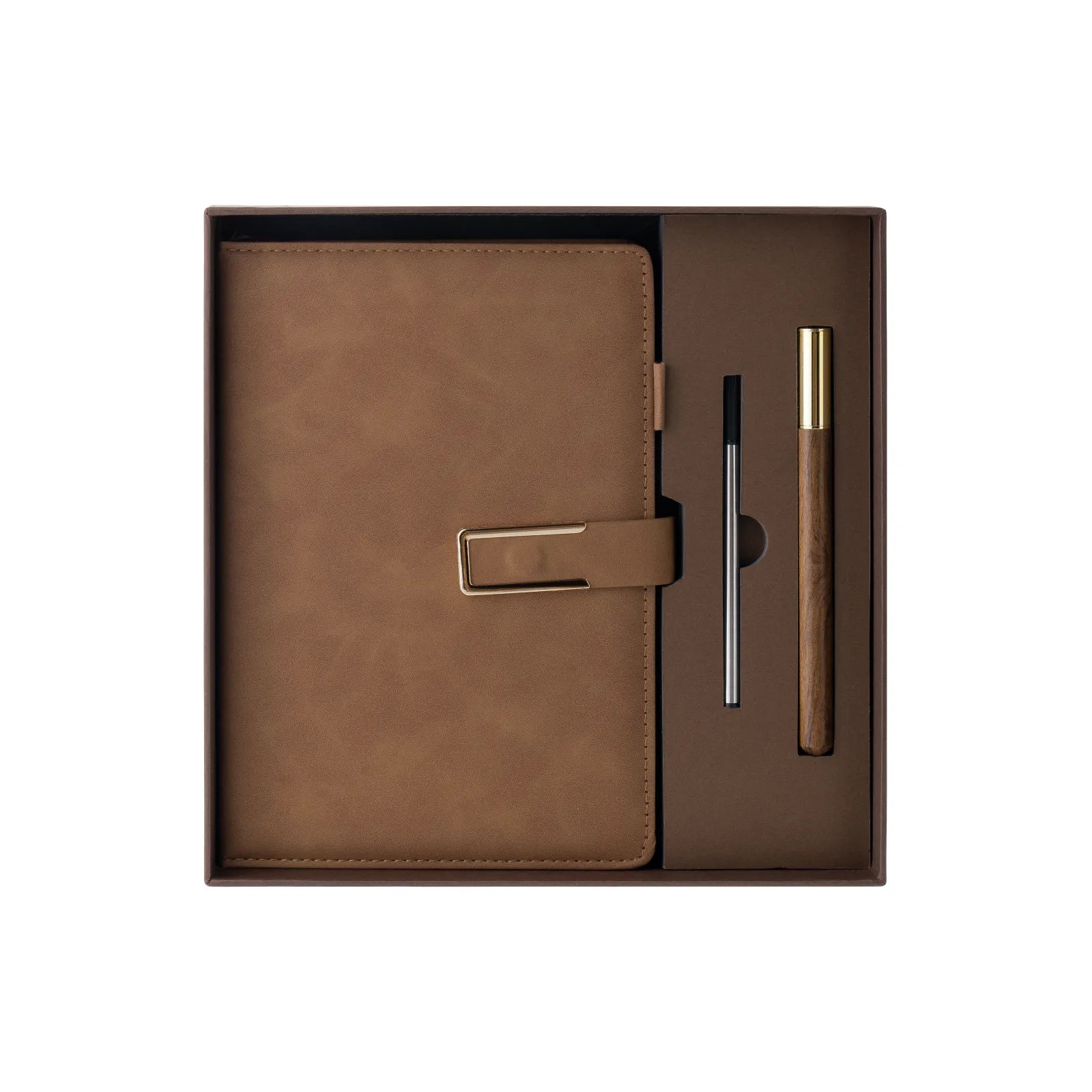Soft touch pu notebook a5 ballpoint pen set brown 01