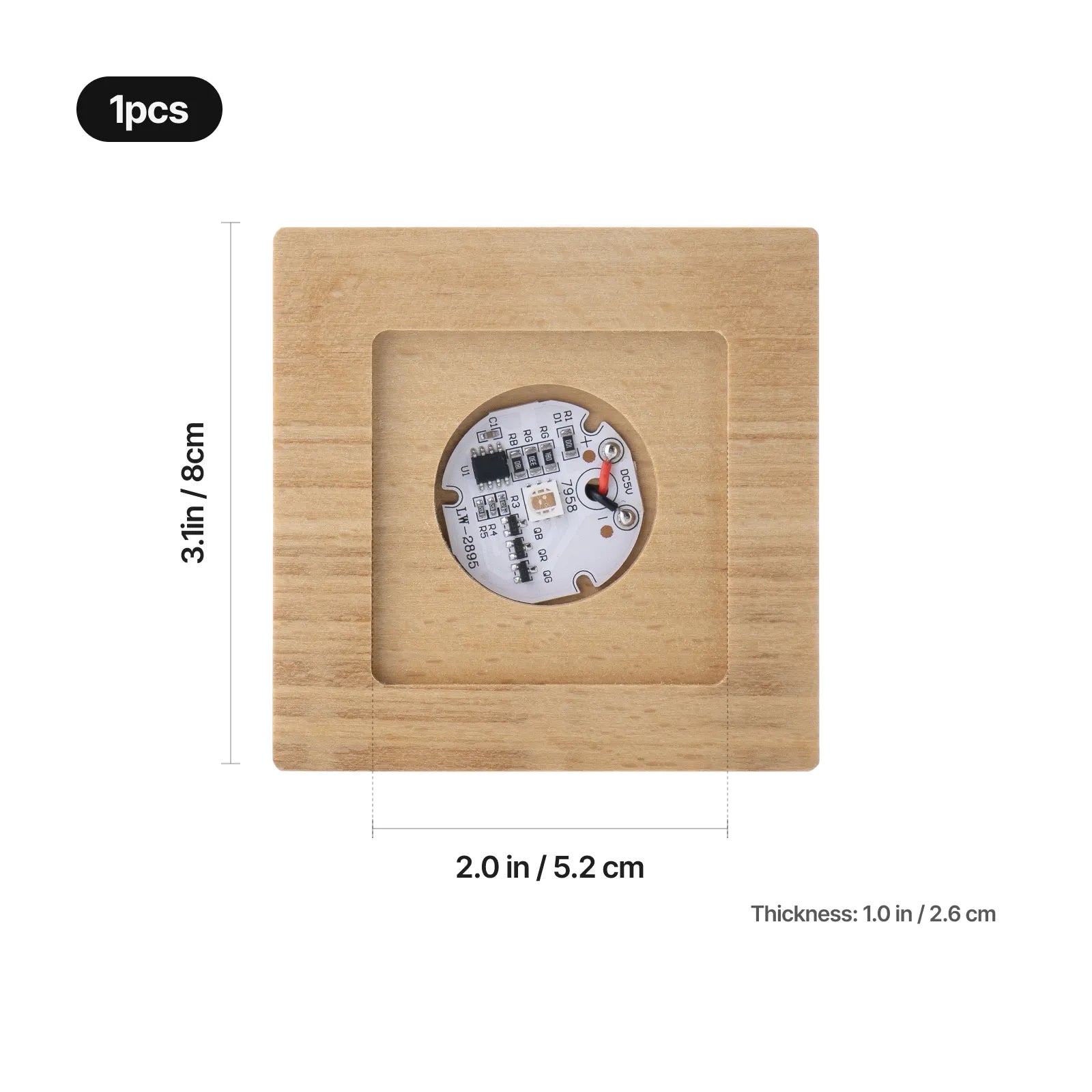Square beech wood 7 color led light base with groove 03