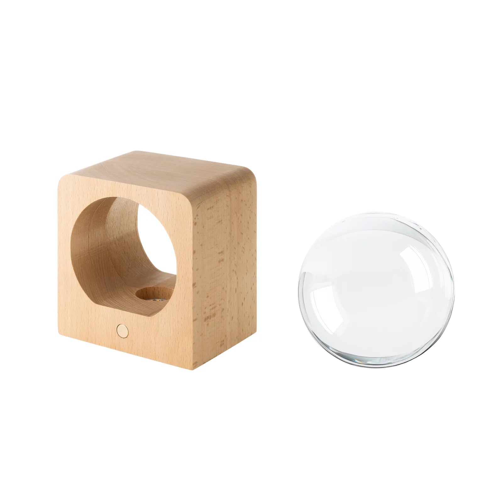Square beech wood lde light base with round opening for k9 crystal ball 04