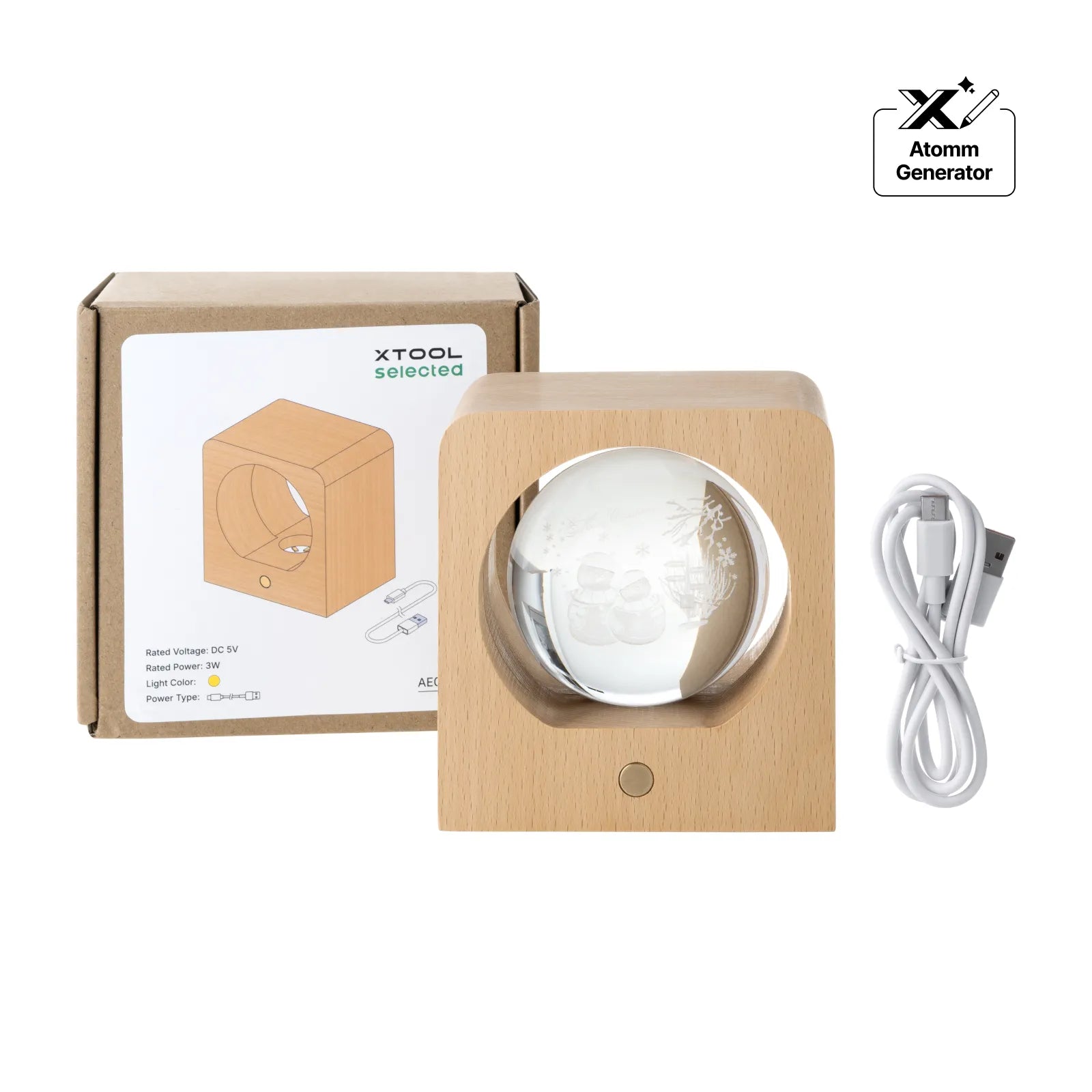 Square beech wood lde light base with round opening for k9 crystal ball 06