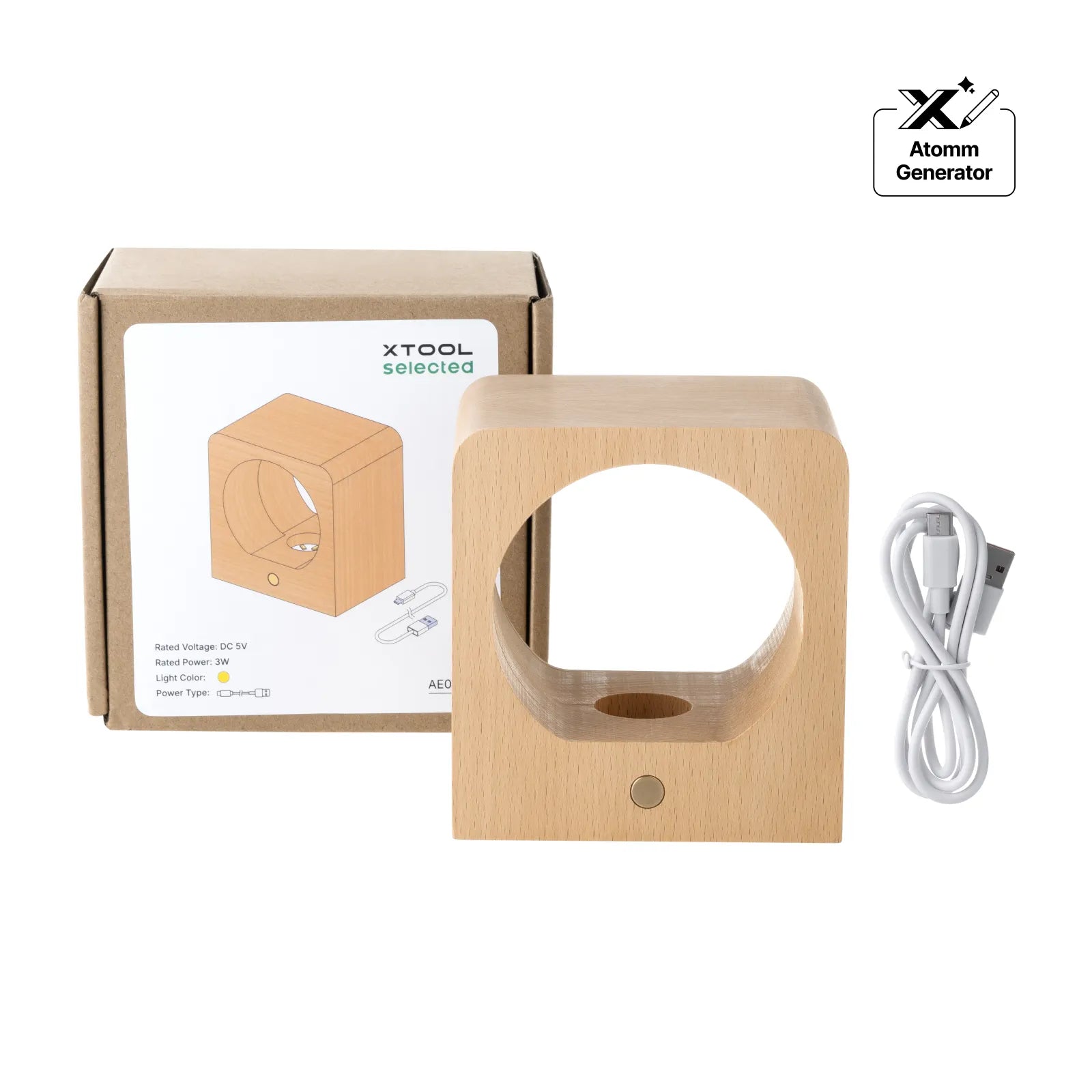 Square beech wood lde light base with round opening for k9 crystal ball 07