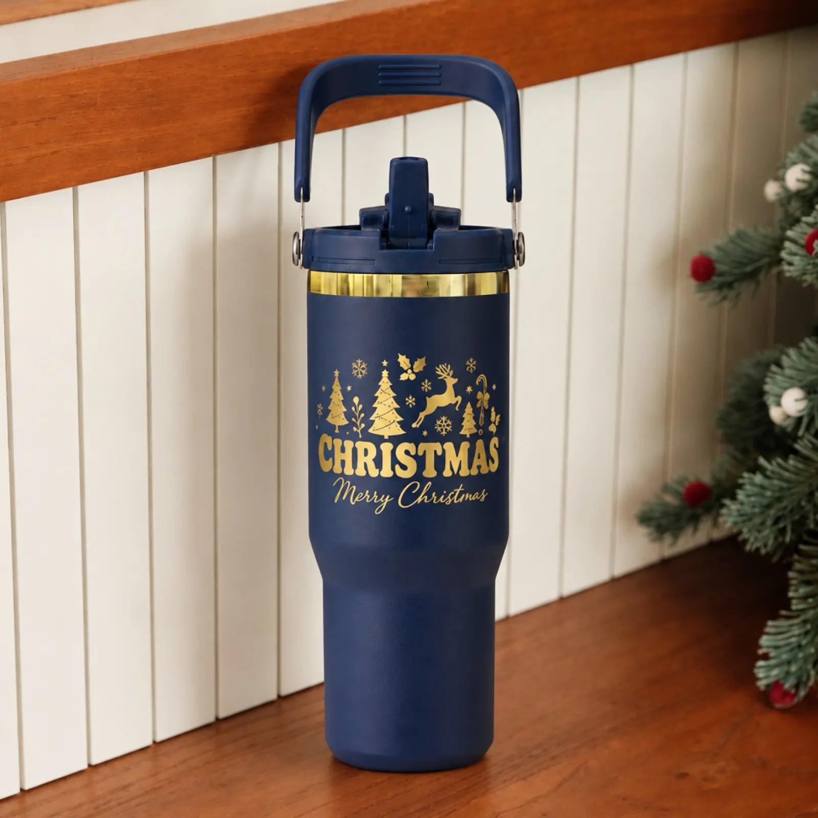 Stainless steel tumbler with handle and straw 30oz 13