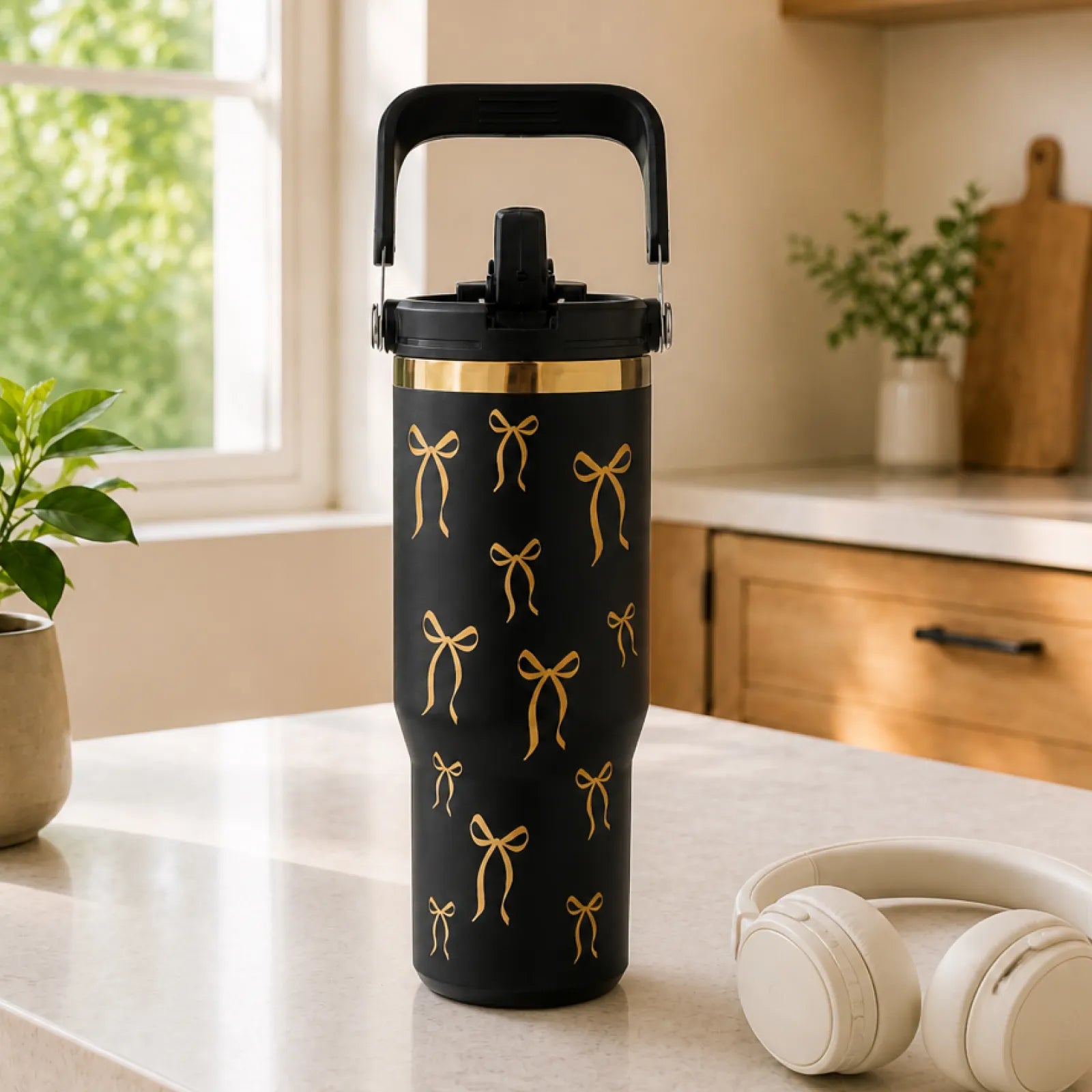 Stainless steel tumbler with handle and straw 30oz 14