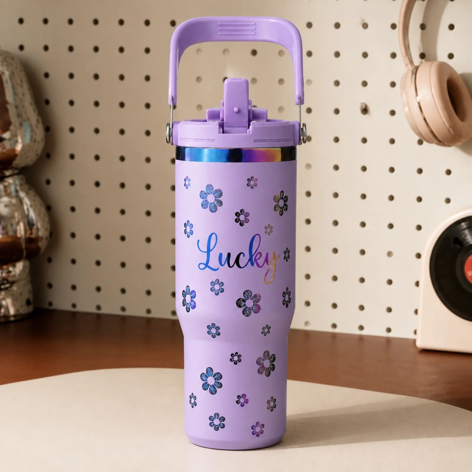 Stainless steel tumbler with handle and straw 30oz 15