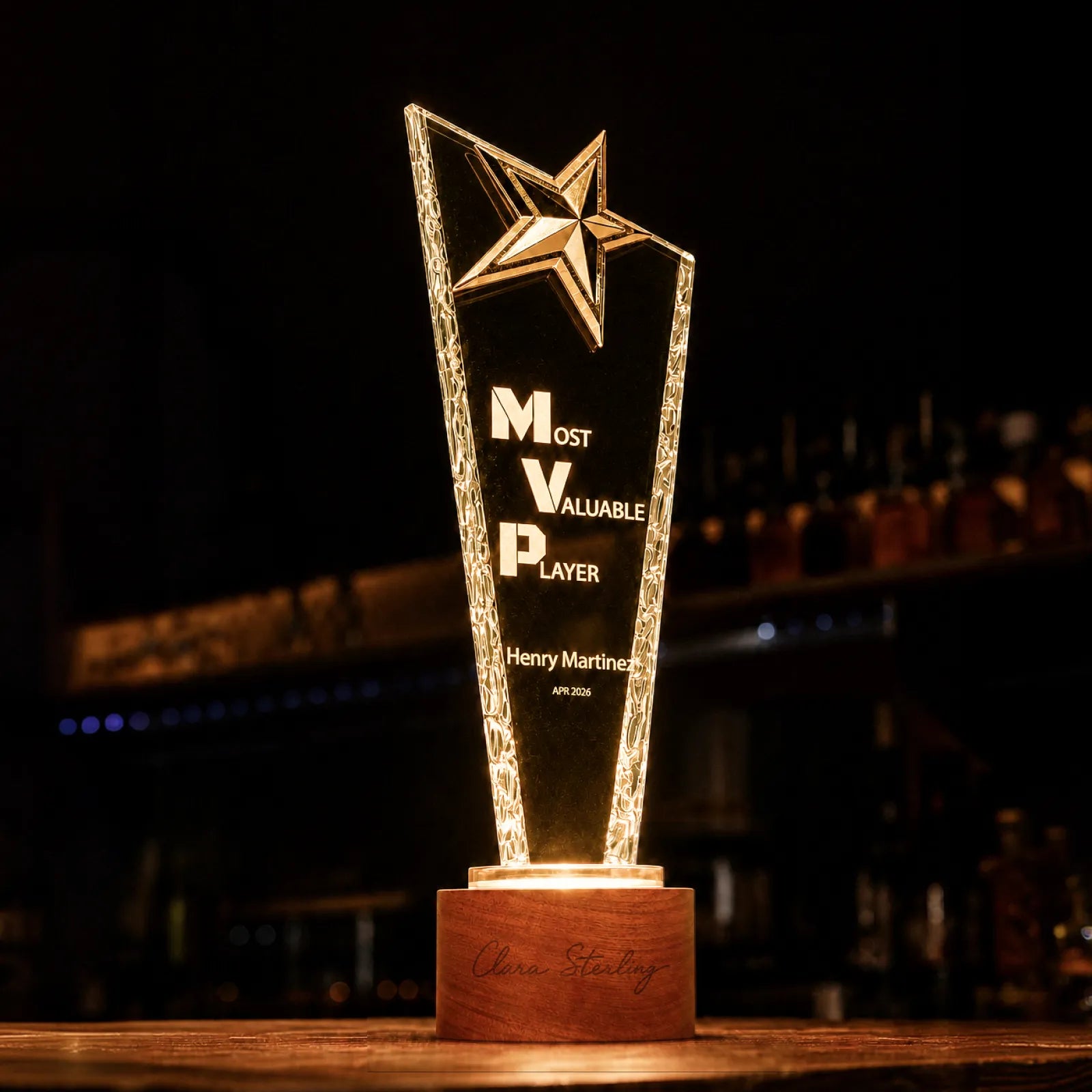 Star topped k5 crystal trophy with black walnut base 02