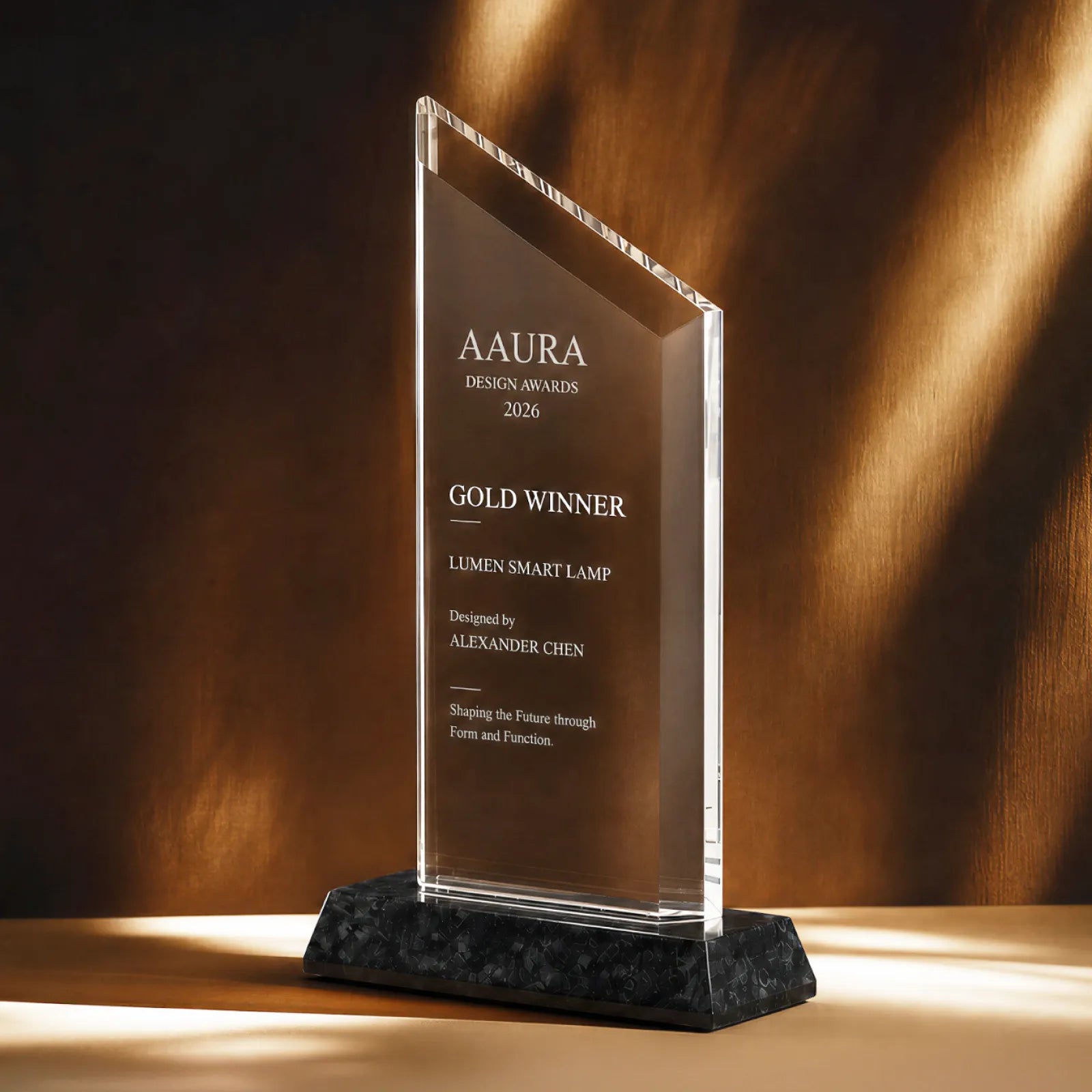 Trapezoidal ultra clear crystal trophy with marble base 02 145