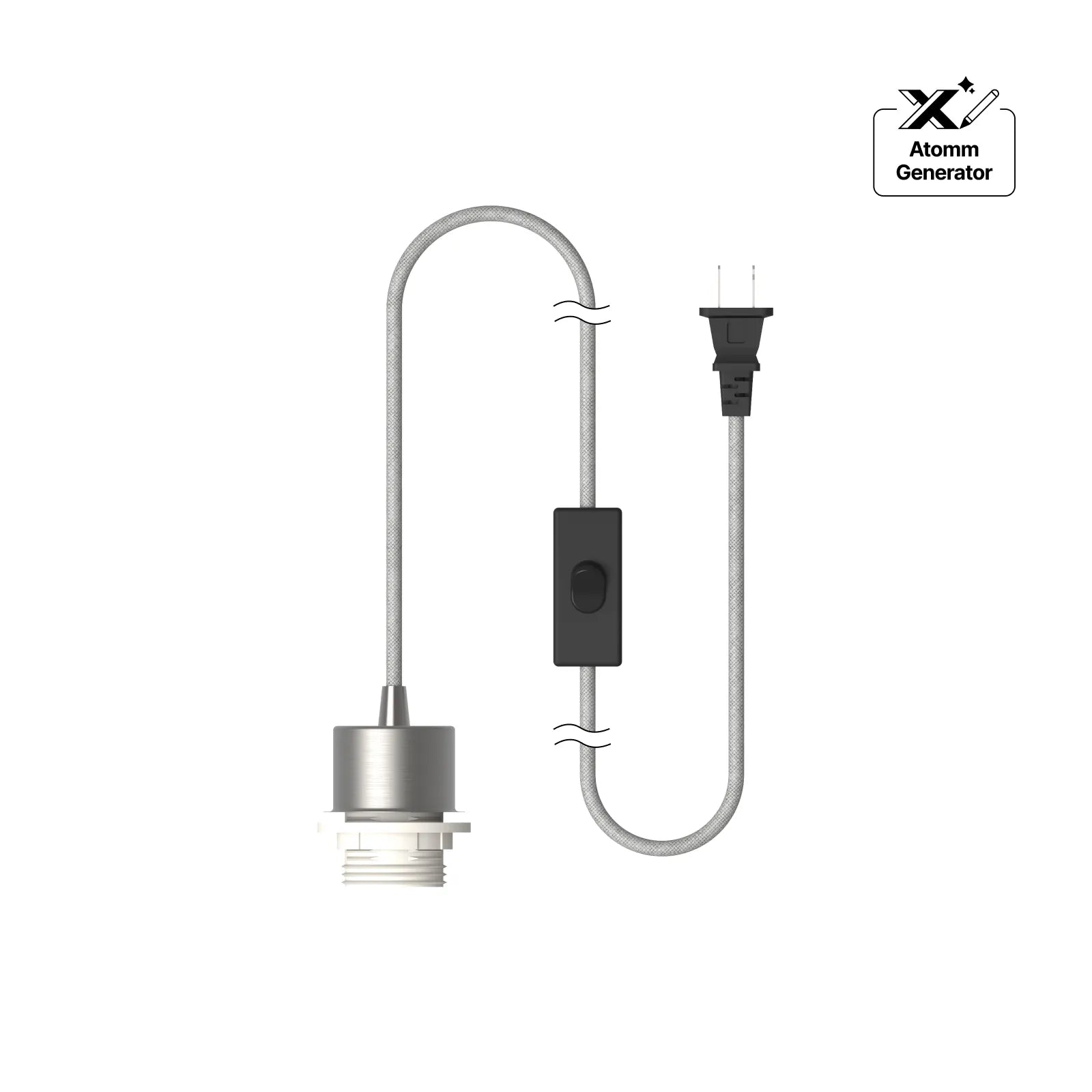 Us standard e26 brushed silver metal twisted cord pendant light socket 02