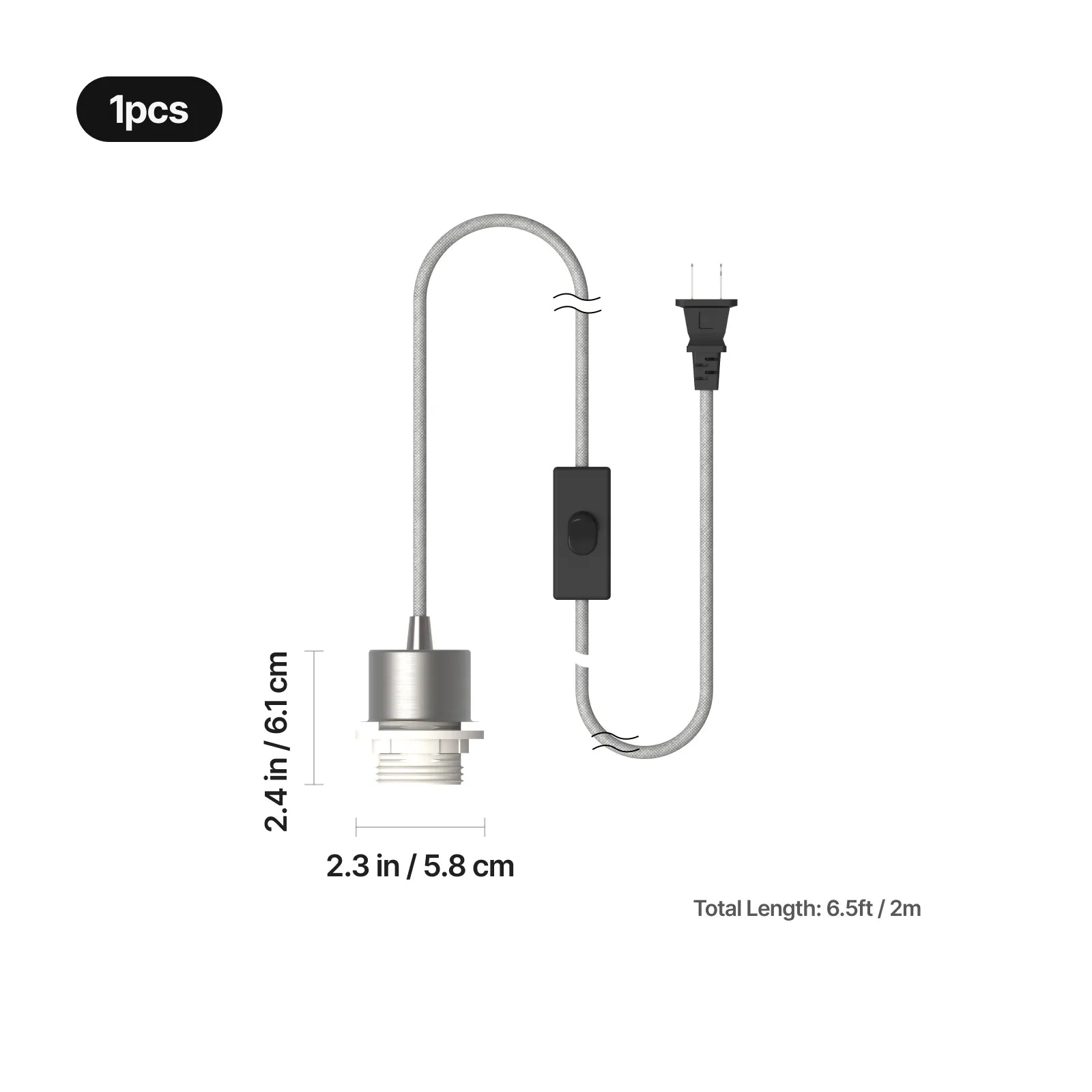 Us standard e26 brushed silver metal twisted cord pendant light socket 03