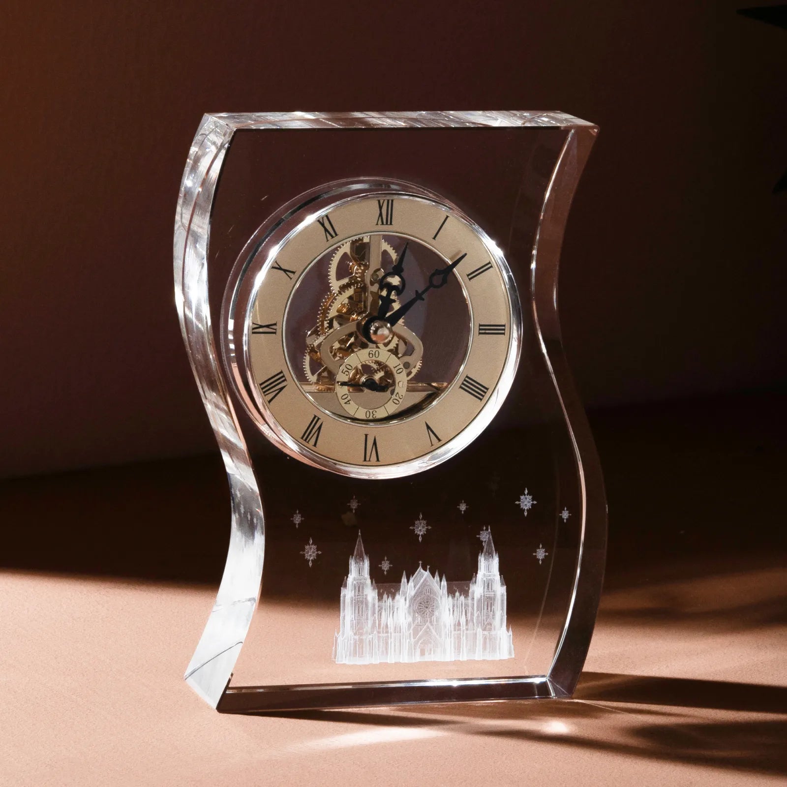 Wavy shaped k9 crystal with clock 03