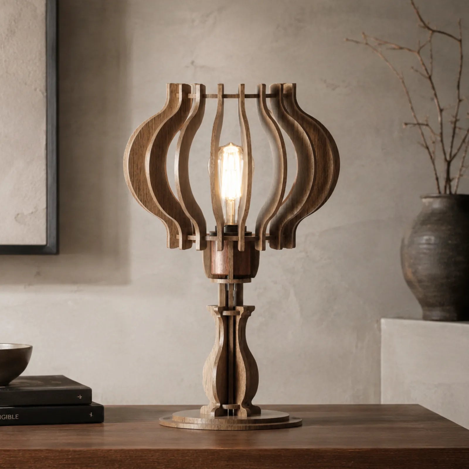 Wooden petal diy table lamp kit 05
