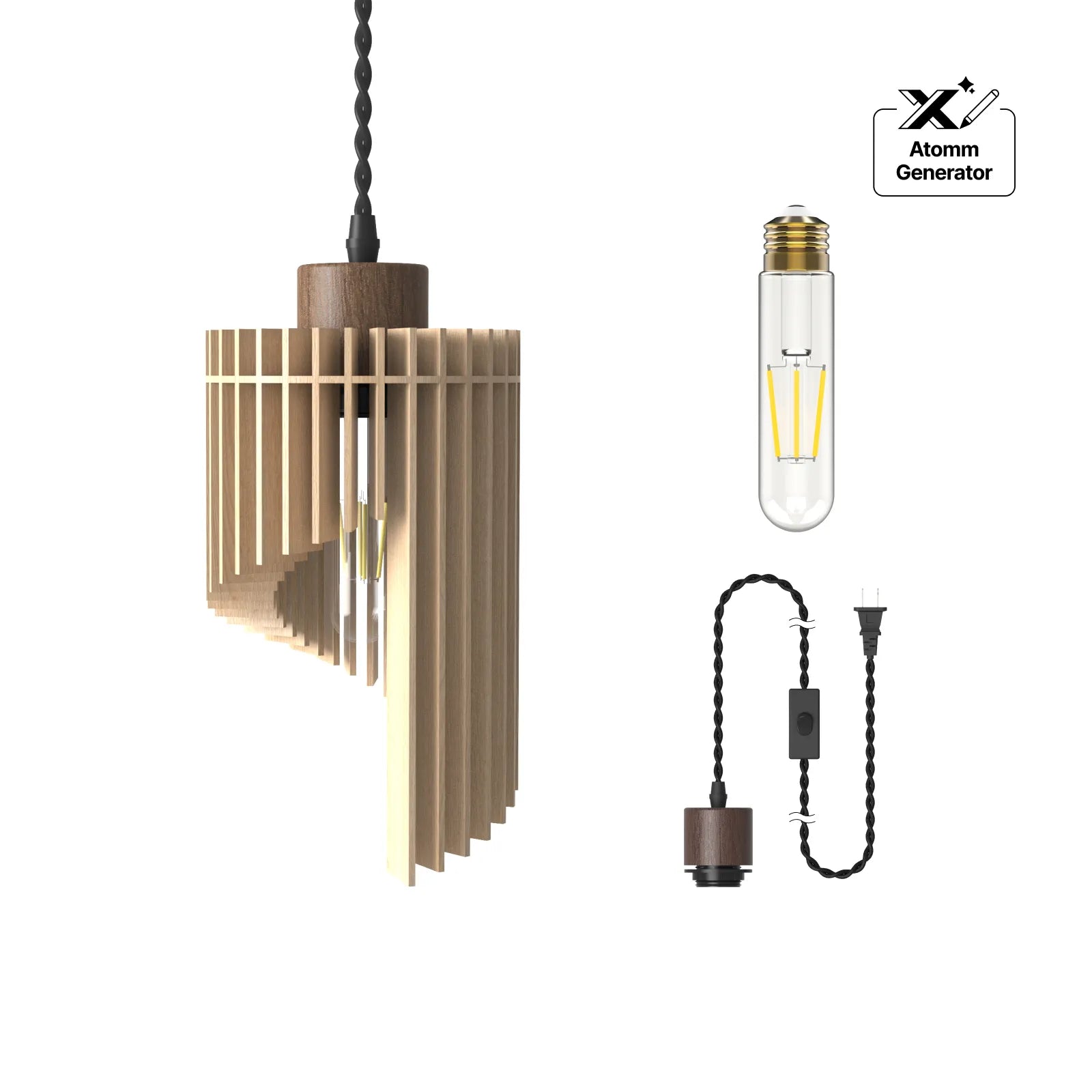 Wooden spiral diy pendant lamp kit 01