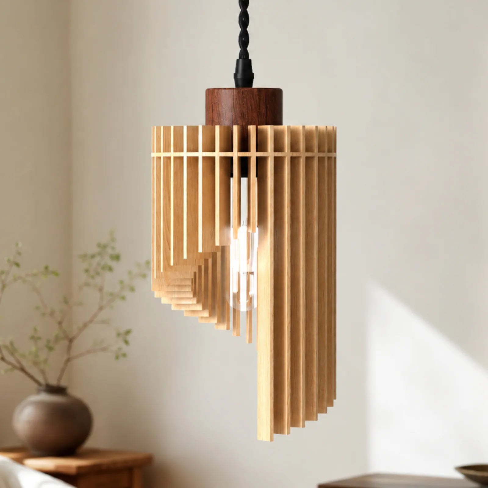 Wooden spiral diy pendant lamp kit 04