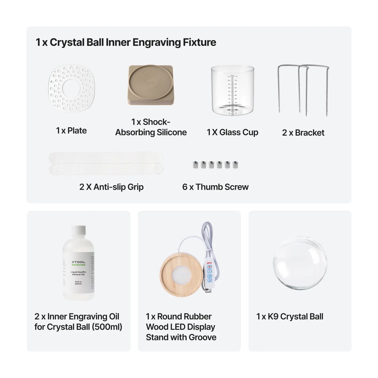 Xtool crystal ball subsurface engraving fixture with rechargeable light base engraving oil collection