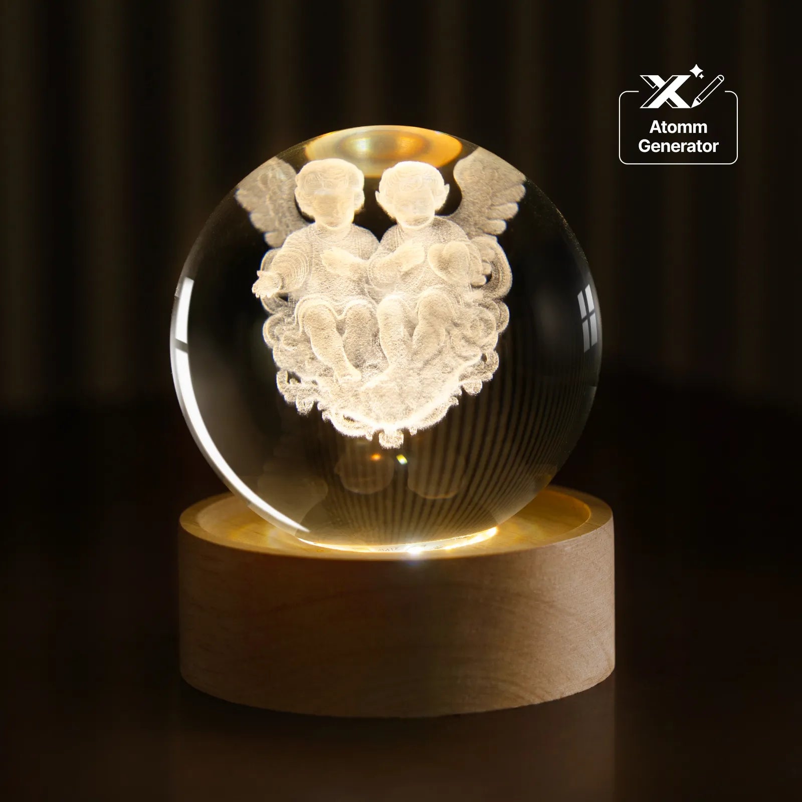Xtool laser engraved crystal ball with light base angels