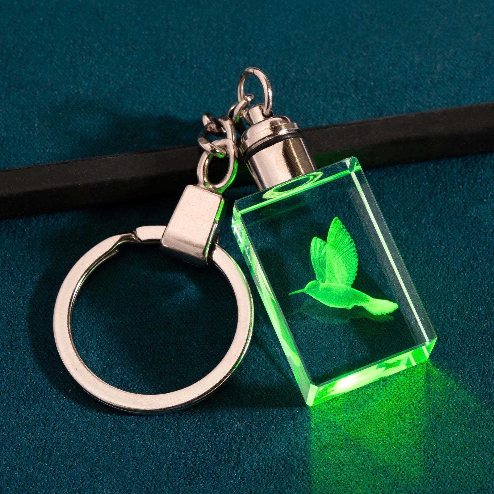 laser engraved crystal keychain with bird
