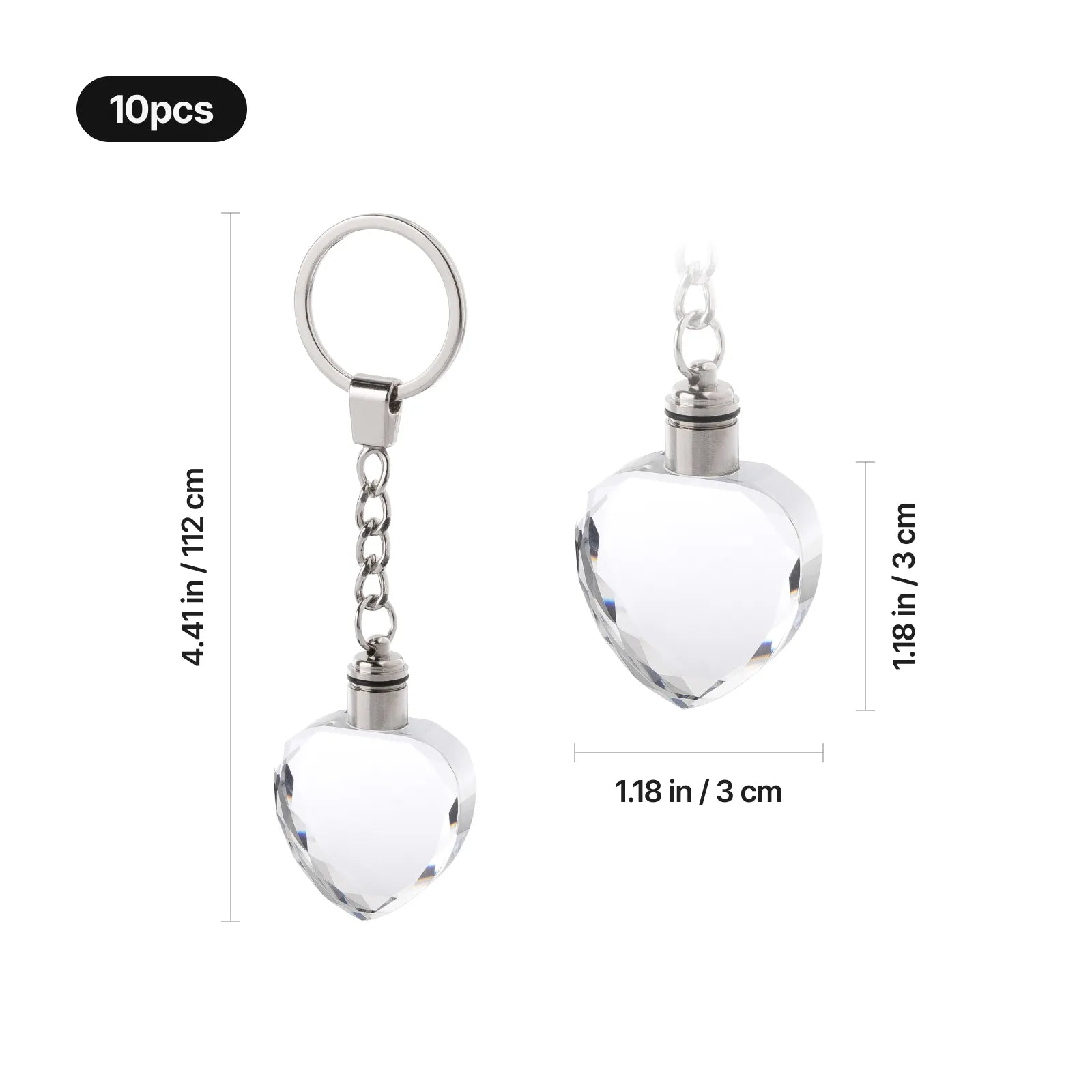 dimensions of laser engraved crystal heart shaped keychain with lights