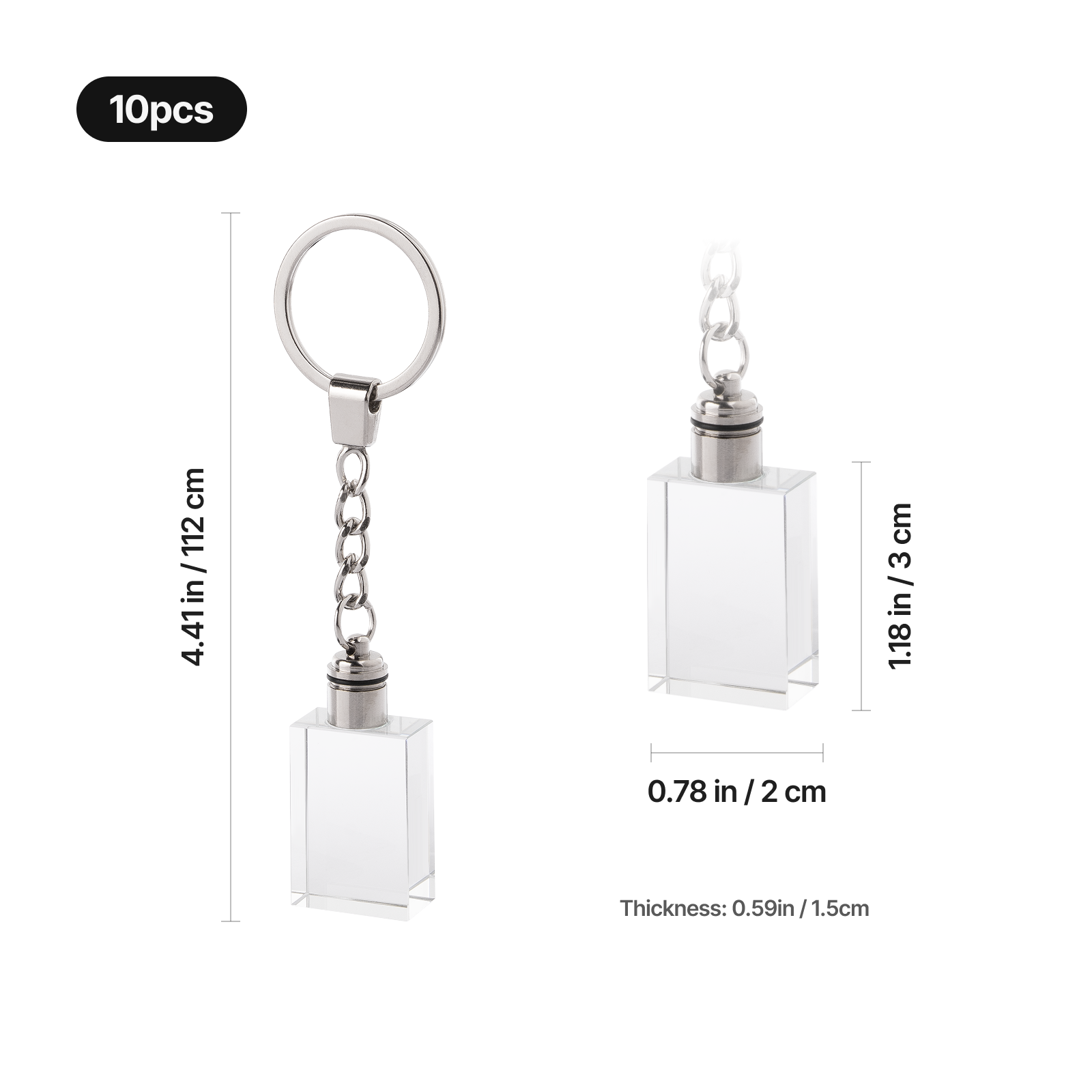 dimensions of laser engraved crystal rectangle keychain with lights