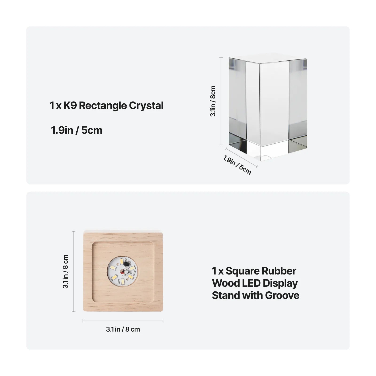 dimensions of laser engraving k9 crystal ball and battery powered round square wood LED light base