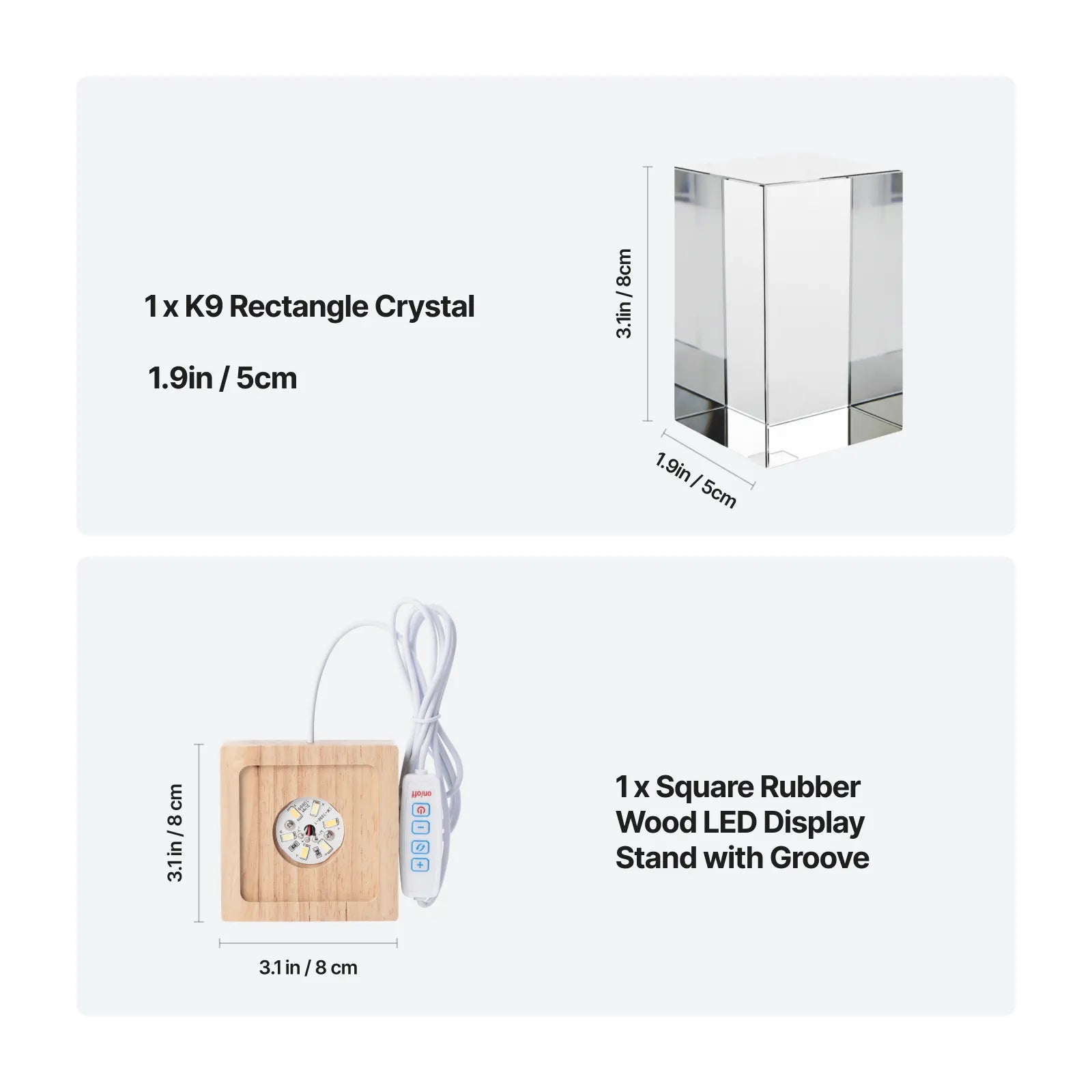 laser engraving k9 crystal block and rechargeable square rubber wood LED light base
