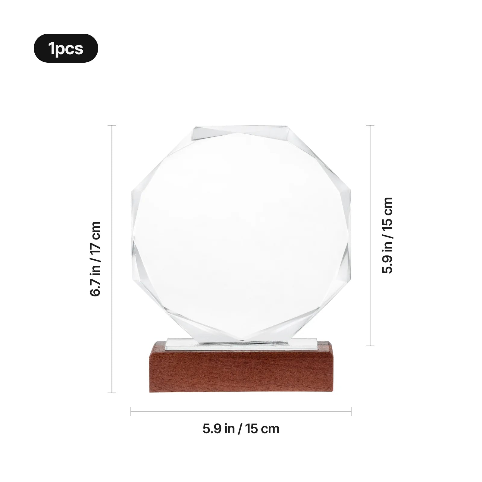 dimensions of octagonal crystal trophy for laser engraving
