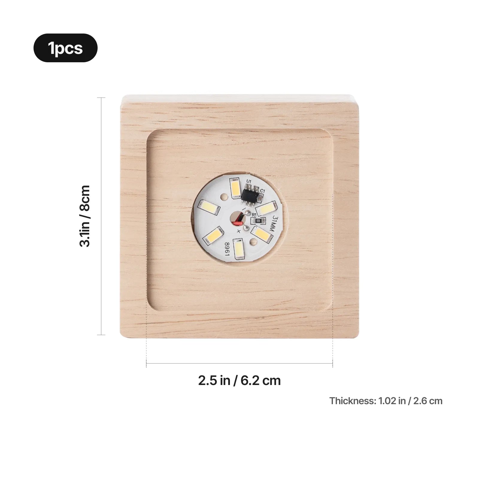 dimensions of rechargeable square wood light base for 3D crystal art display