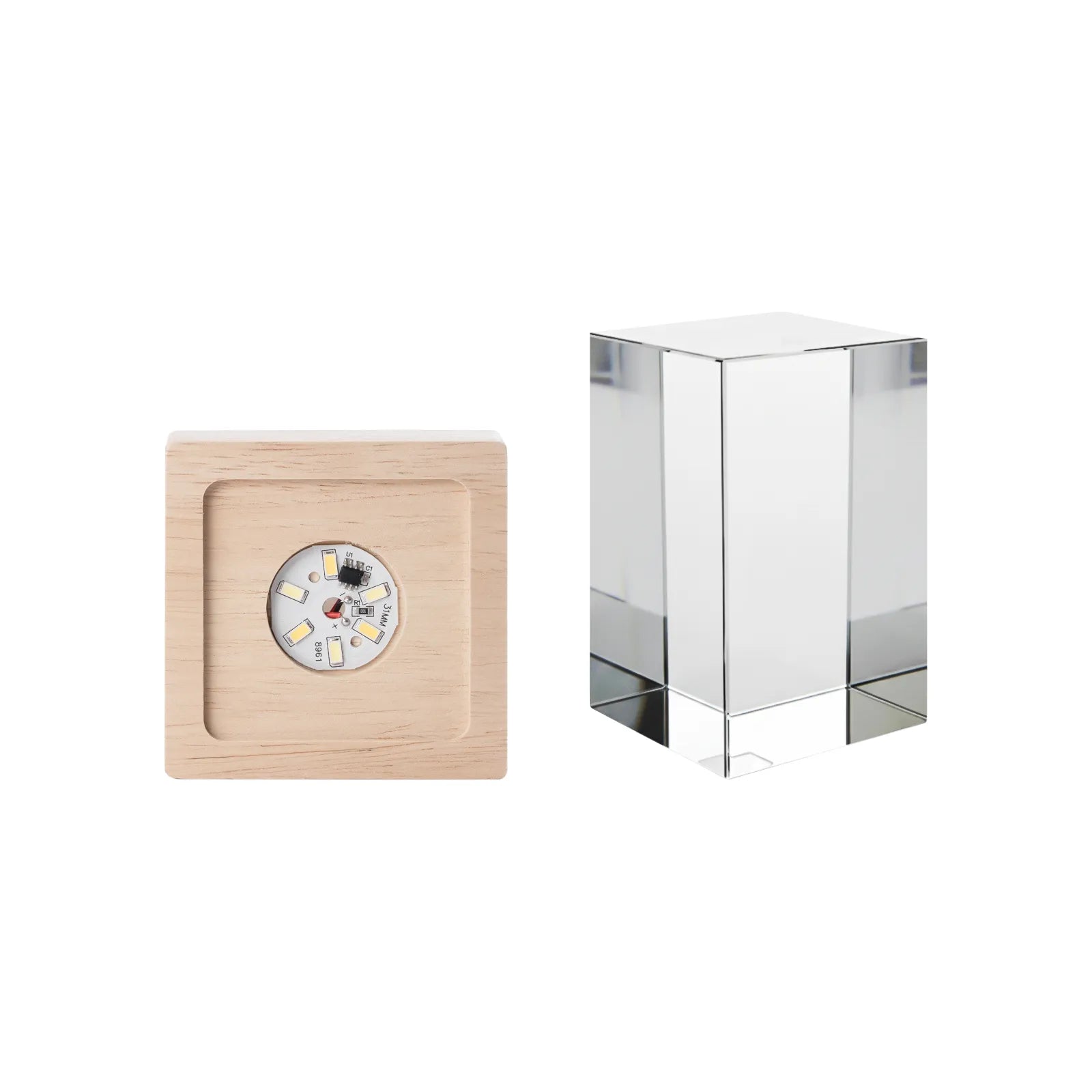 battery powered square wood led light base for 3d crystal art display