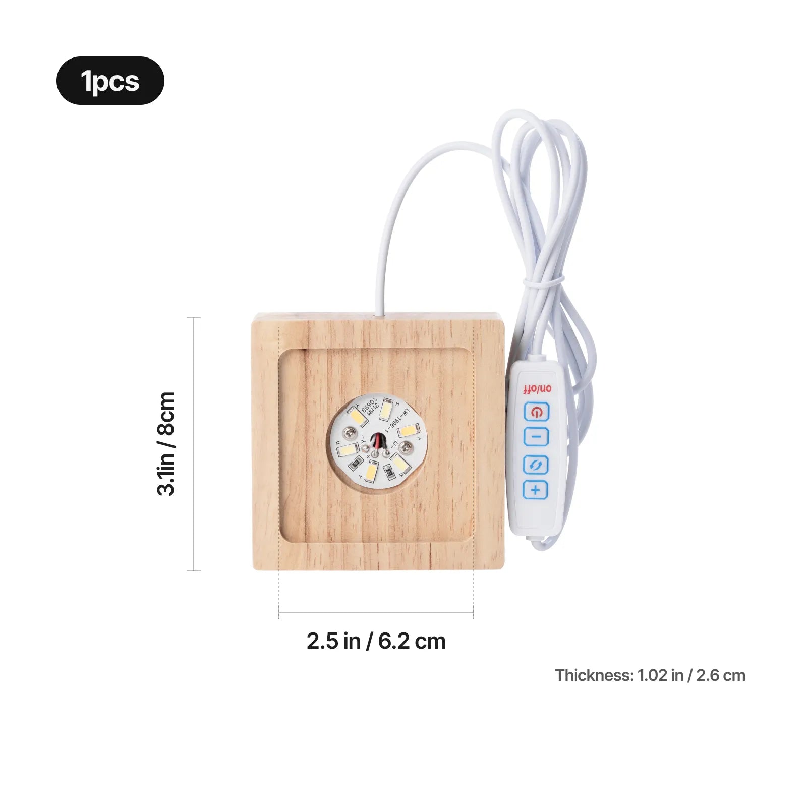 dimensions of battery powered square wood light base for 3D crystal art display