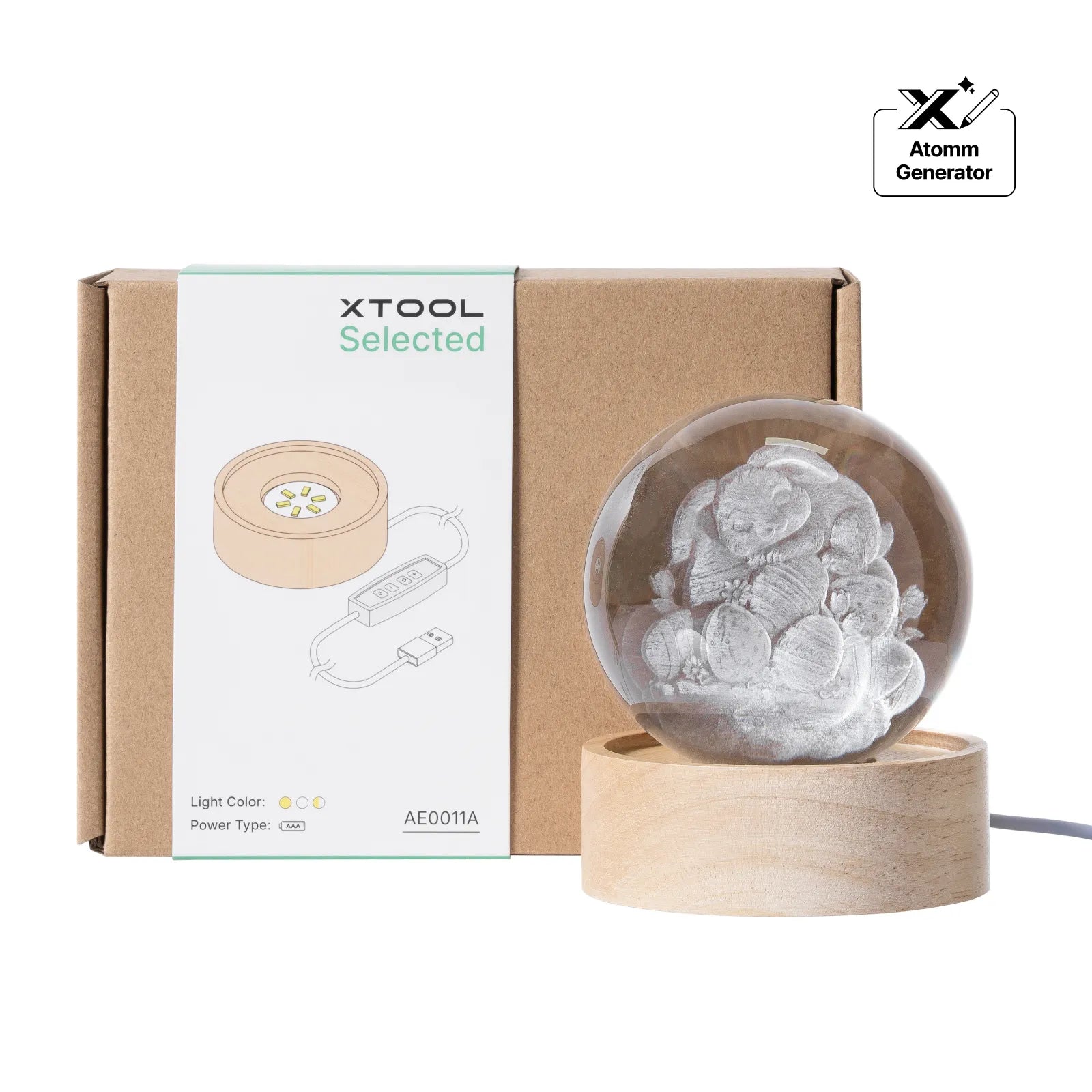 Xtool light base for 3d crystal round rubber wood rechargeable