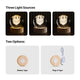 Light source with three light settings and two types of power options displayed 1